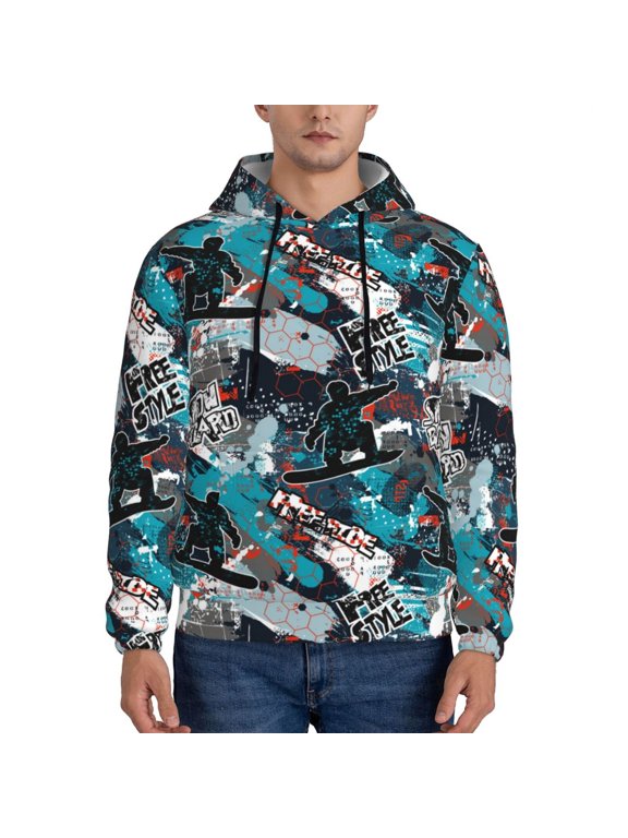 snow board colorful Pattern Casual Men's Hoodie - Lightweight Hooded Sweatshirt with Kangaroo Pocket, Comfortable Pullover for Everyday, Travel-Small