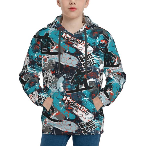 Picia snow board colorful Pattern Youth Hoodie - Warm Pullover Sweatshirt with Kangaroo Pocket, Ideal for Boys and Girls-Large