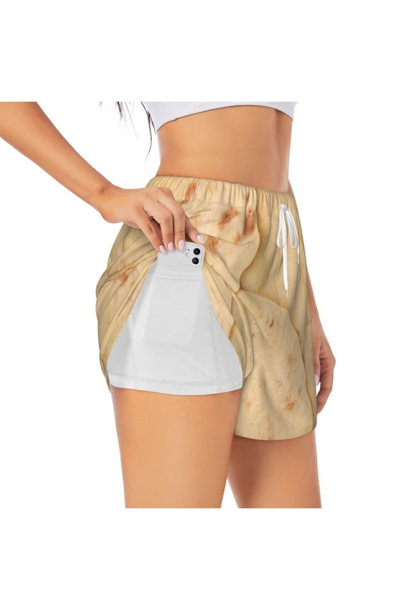 taco tortilla Pattern Women's 2 in 1 Athletic Running Shorts High Waisted Workout Casual Gym Sweat Shorts with Comfy Liner Zipper Pockets-Large