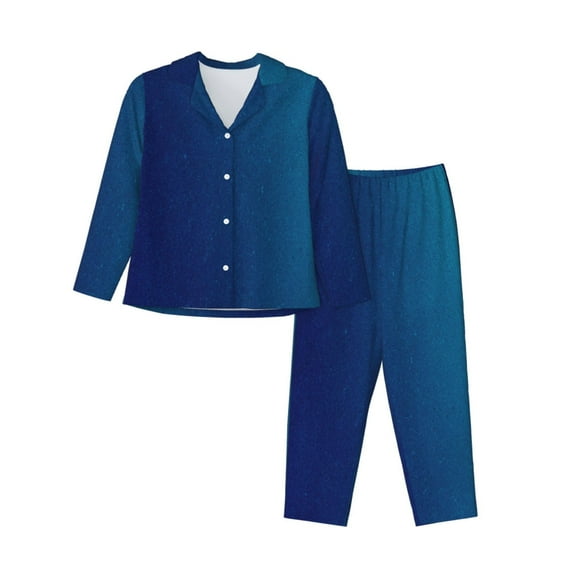 Picia teal blue Pattern Women’s Long-Sleeve Sleepwear Set - Soft 2-Piece Loungewear with Pockets, Comfy PJs for Relaxing Nights-Large