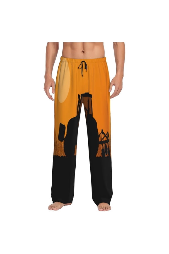 tractor cultivating the land Pattern Mens Soft Woven Cotton Elastic Waistband Sleep Pajama Pant Lounge Sleep Pant With Pockets And Drawstring-X-Large