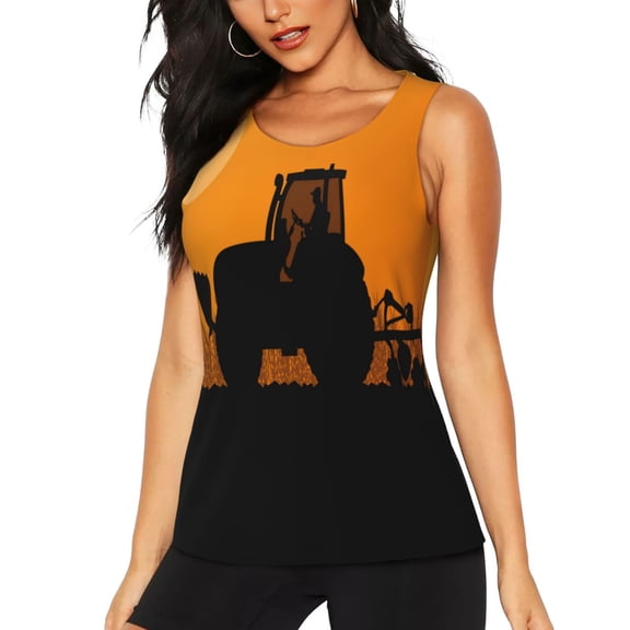 Picia tractor cultivating the land Pattern Women's Workout Tank Top,Breathable Activewear,Slim Fit Athletic Top,Versatile Workout Moisture-wicking top-Medium