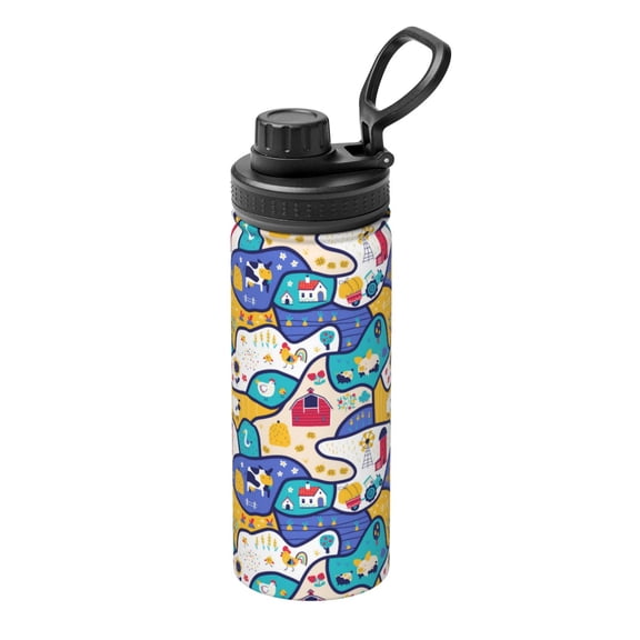 Picia tractor and garden Pattern Water Bottle 18 oz Stainless Steel Insulated Bottles With Handle Leak Proof Gym Sport Water Jug BPA-free insulated kettle For Men Women Adults