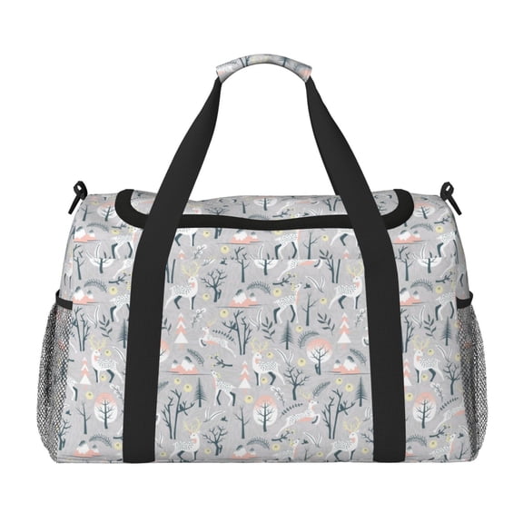 Picia white Moose winter tree Print Travel Duffle Bag,Weekender Bags for Women with Shoe Compartment, Gym Duffel Bag with Wet Pocket, Hospital Bags for Labor and Delivery