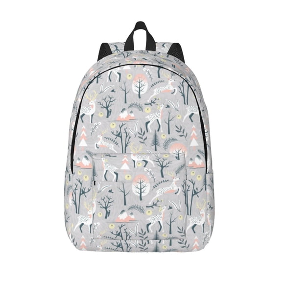 Picia white Moose winter tree Printed Canvas Daypack - Stylish and Durable Vintage Compact Backpack - Class, Work, Travel, or Laptop Bookbag,Organized Compartments-Small