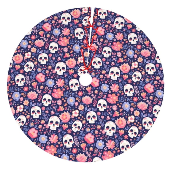 Picia white Skull Flower Print Christmas Tree Skirt , Christmas Tree Skirt Ornaments for Merry Christmas Holiday Party Decorations Indoor Outdoor-48"