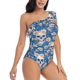 thumbnail image 1 of Picia white Skull daisy in water Pattern Women's One Piece Swimsuits,One Shoulder Swimwear Asymmetric ,Ruffle Monokinis Bathing Suits,High Waisted Flattering Bathing Suits-Small, 1 of 8