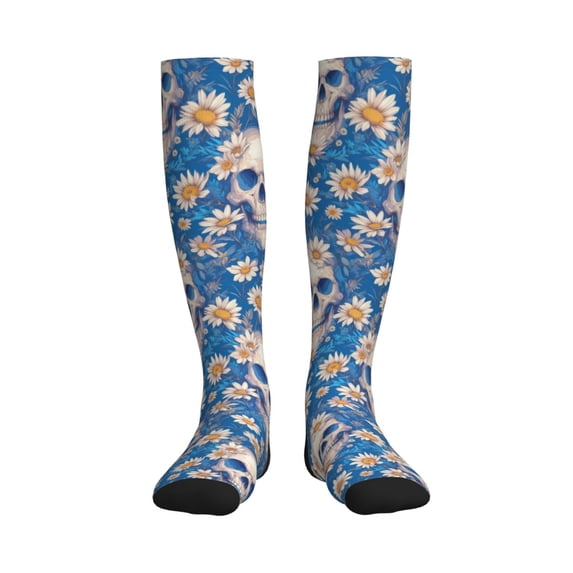 Picia white Skull daisy in water Printed Sports Compression Socks - 15-20mmHg Graduated Compression, High-Performance Soft and Breathable Socks for Men and Women