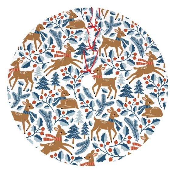 Picia winter Scarf deer Print Christmas Tree Skirt , Christmas Tree Skirt Ornaments for Merry Christmas Holiday Party Decorations Indoor Outdoor-30"