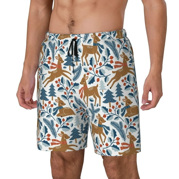 Picia winter Scarf deer pattern Mens Swim Trunks with Compression Liner Stretch Beach Shorts Quick Dry with Zipper Pockets No-Chafing Board Shorts-3X-Large