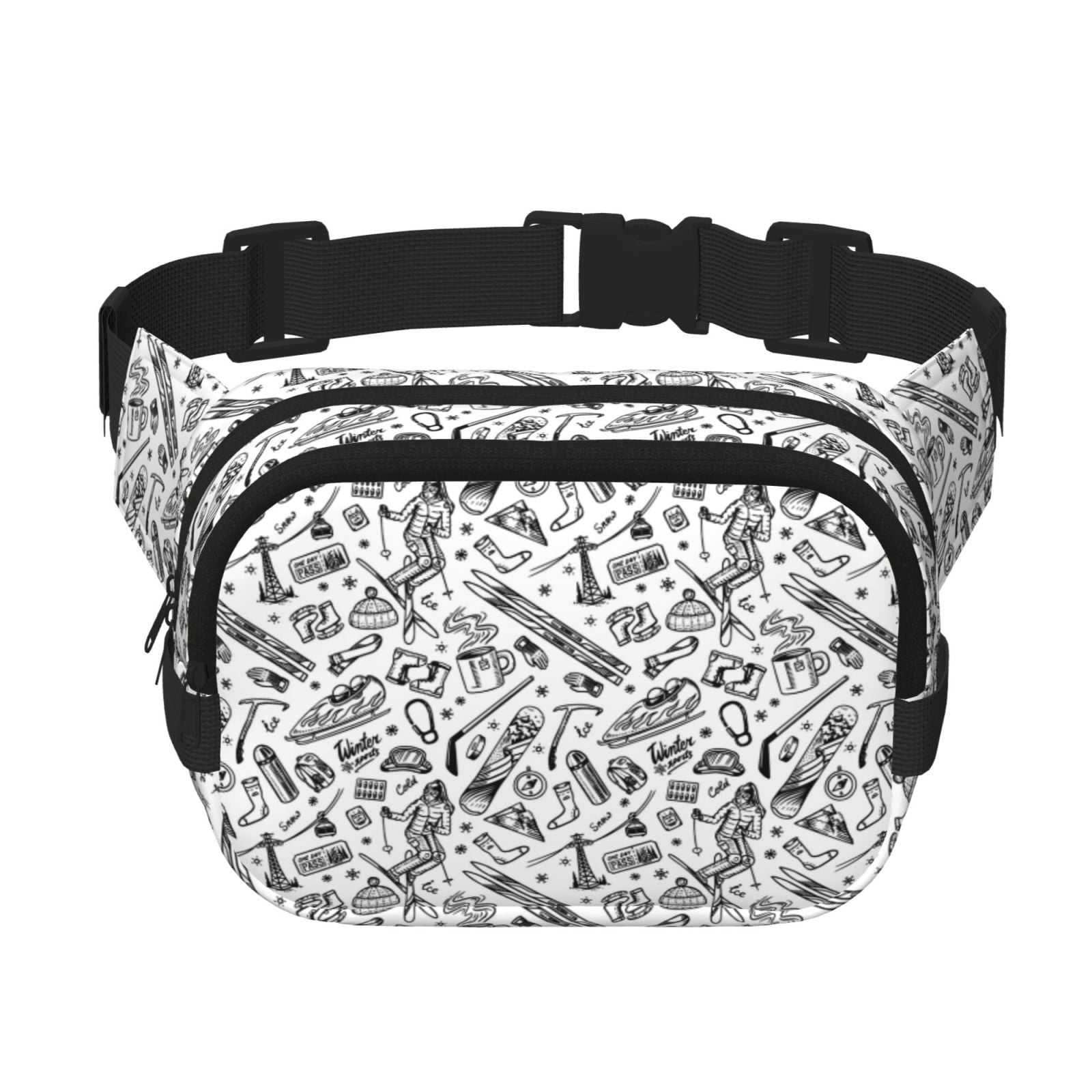 Picia winter Ski Element Print Square Double-Layer Waist Bag Mini Adjustable Waist Belt Bag Exercise Running Travel Hiking