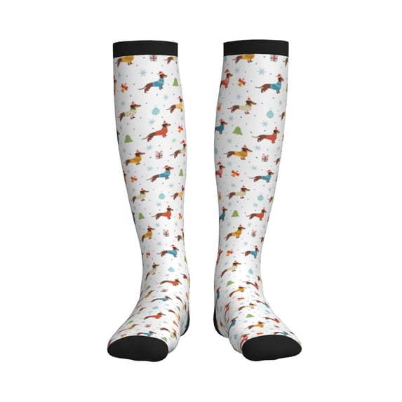 Picia winter Snowflake Dachshund Printed Sports Compression Socks - 15-20mmHg Graduated Compression, High-Performance Soft and Breathable Socks for Men and Women