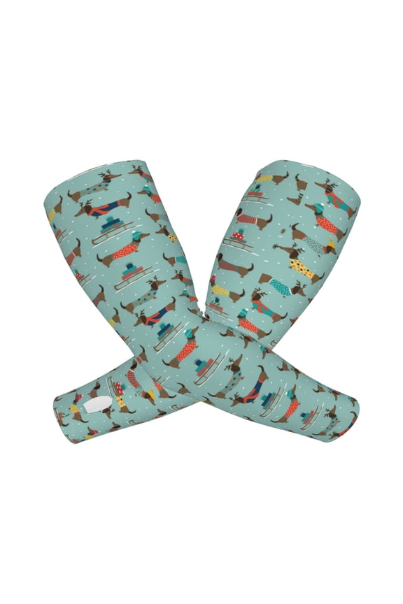 winter ski Dachshund Arm Sleeves for Men and Women - Tattoo Cover Up UPF 50+ Cooling Sports Sleeve for Basketball Golf Football-One Size