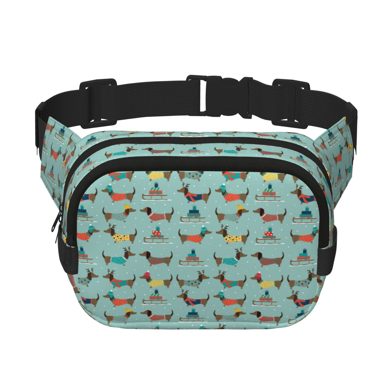 Picia Dachshund Dog Puppy Print Square Double-Layer Waist Bag Mini Adjustable Waist Belt Bag Exercise Running Travel Hiking