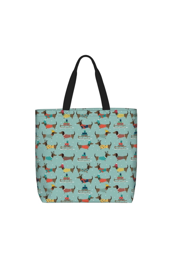 winter ski Dachshund for Tote Bag for Women with Zipper, Gym Tote with Compartments, Laptop Work Tote Nurse Dance Yoga Bag for Sport, Travel