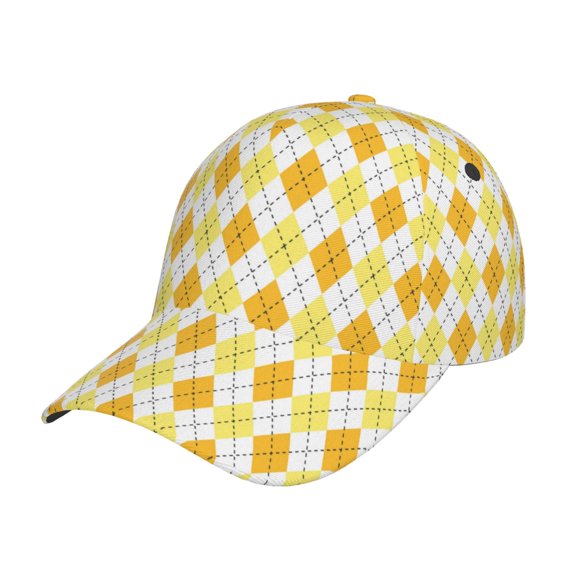 Picia yellow argyle Pattern Trucker Low Profile Hat Men Women Baseball Cap Dad Hat Adjustable Unconstructed Plain Cap