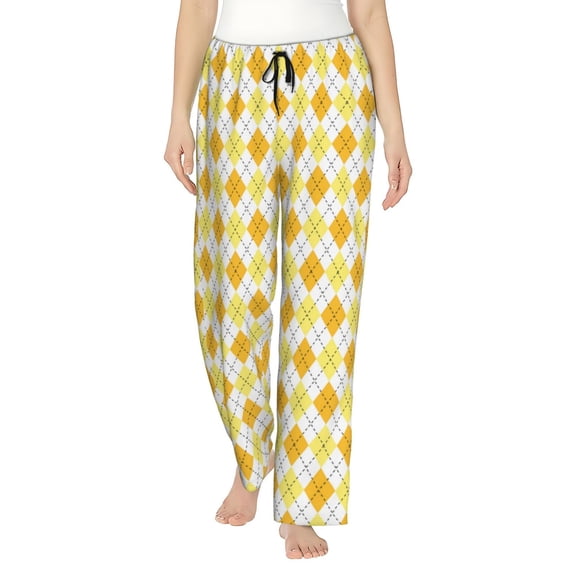 Picia yellow argyle Pattern Womens Soft Woven Cotton Elastic Waistband Sleep Pajama Pant Lounge Sleep Pant With Pockets And Drawstring-Small