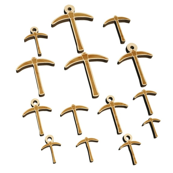 Pick Axe Mining Tool Wood Mini Charms Shapes DIY Craft Jewelry - With Hole - 14mm (26pcs)