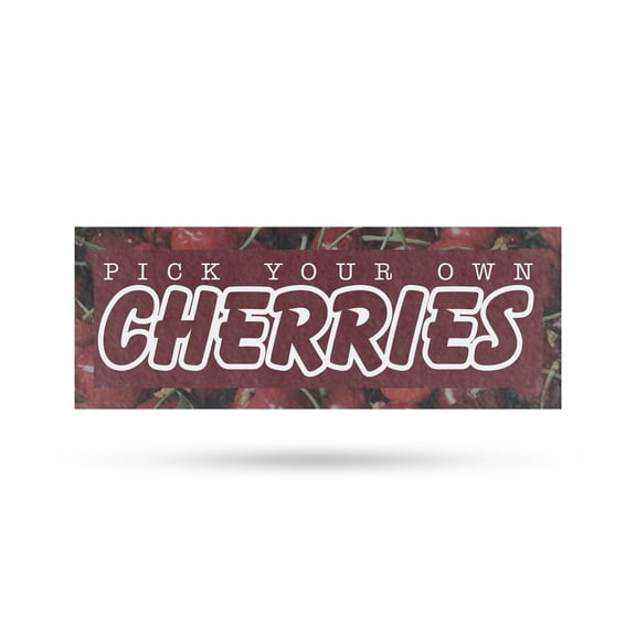 Pick Your Own Cherries Vinyl Decal 12 Inch x 5 Inch Weatherproof Heavy-Duty Adhesive Backing | Sweet Fruits, Orchard Fresh, Seasonal Favorites | Made in USA