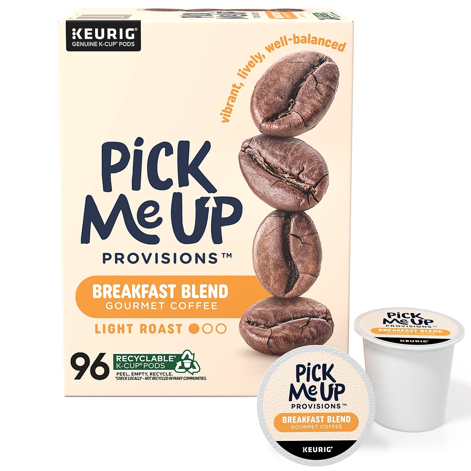 Pick Me Up Provisions Breakfast Blend Coffee Keurig K-Cup Pods Light Roast 96/Carton (52967CT)