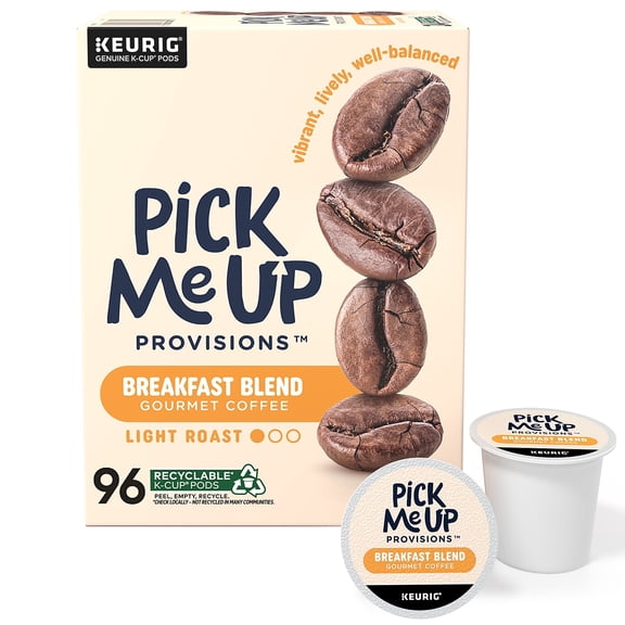 Pick Me Up Provisions Breakfast Blend Coffee Keurig K-Cup Pods Light Roast 96/Carton (52967CT)