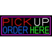Pick Up Order Here With Pink Border LED Neon Sign 13 x 32 - inches, Clear Edge Cut Acrylic Backing, with Dimmer - Bright and Premium built indoor LED Neon Sign for Bar decor.