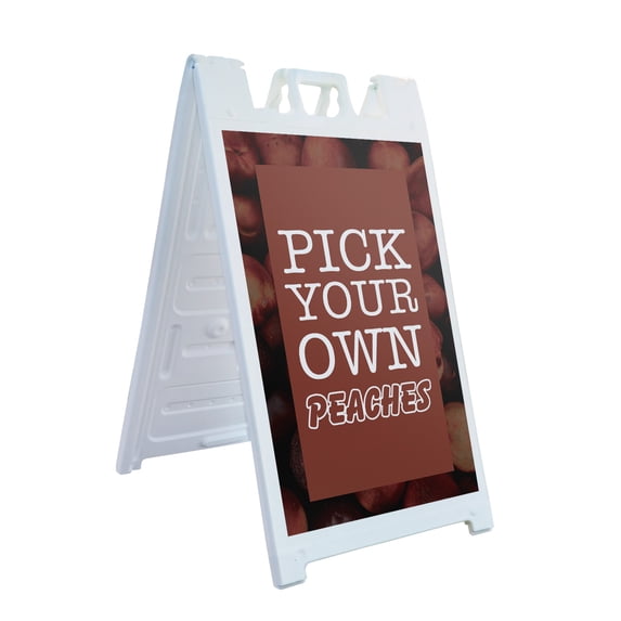 Pick Your Own Peaches 24" x 36" Double Sided A-Frame Sidewalk Sign Includes 2 Plastic Inserts Foldable Portable White Signicade Sandwich Board Juicy Fruits Farmer’s Market Seasonal