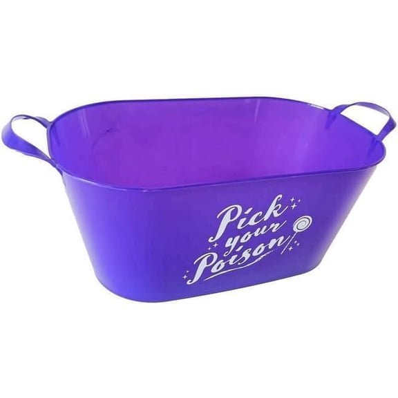 Pick Your Poison Purple Oval Bucket with Handle Sentiment Plastic Buckets Handles Gifts Gift Baskets Storage Organizer Containers Party Favor Halloween Holiday Themed Plastic Buckets Decorations