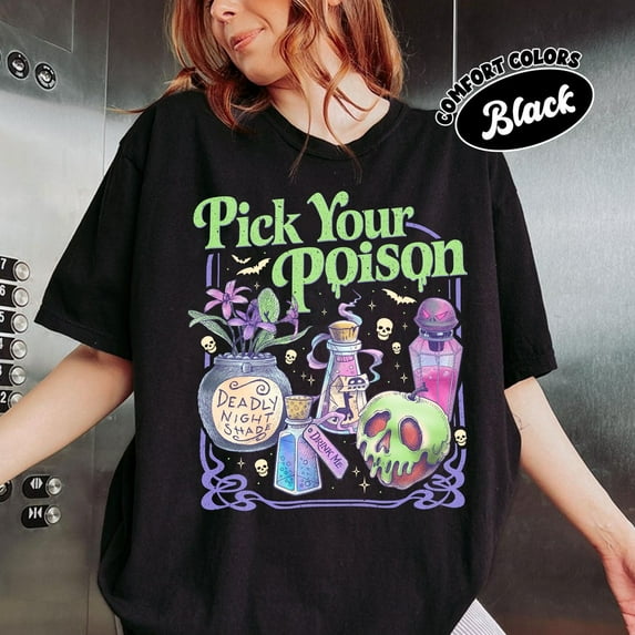 Pick Your Poison Vintage Comfort Colors Shirt, Princess Halloween T-Shirt, Kuzco Poison Apple Tee, Spooky Season, Villain Cartoon,Black Color,Size 2XL
