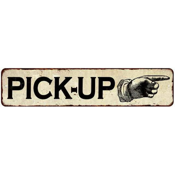 Pick Up Right Hand Pointer Distressed Metal Sign Chic Dcor 4x18 204180005007
