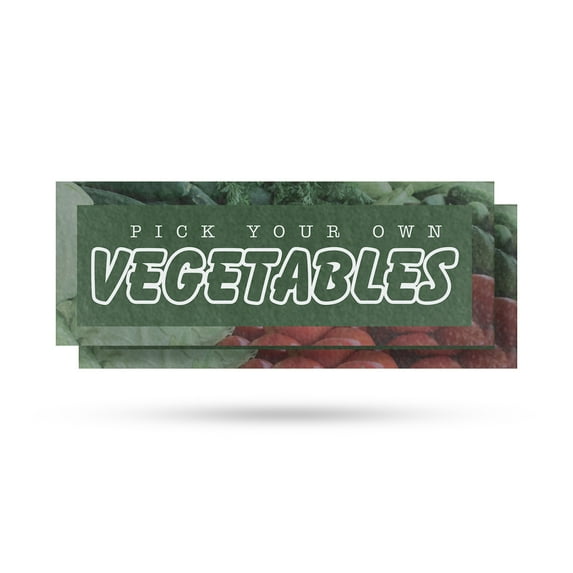 Pick Your Own Vegetables Vinyl Decal 2 Pack of 24 Inch x 9 Inch Weatherproof Heavy-Duty Adhesive Backing | Healthy Choices, Local Produce, Freshly Harvested | Made in USA