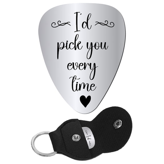 I'd Pick You Every Time Guitar Picks Triangle Plectrums Stainless Steel Acoustic Electric Rock with PU Leather Keychain Pouch for Bass Guitar Lovers Musician Valentines 1.26 x 1 inch DIY