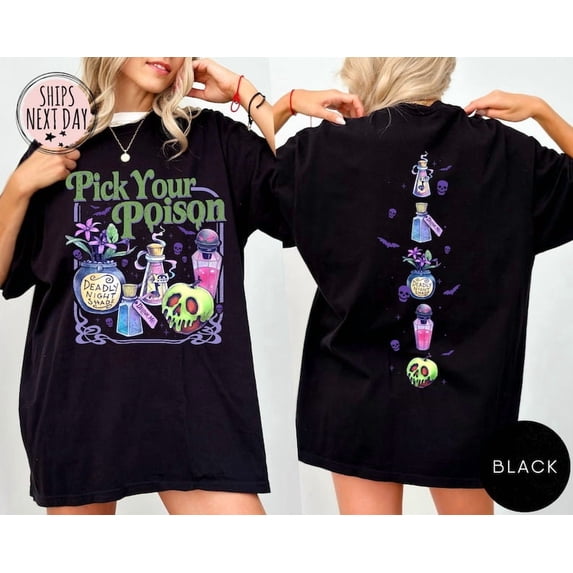 Pick Your Poison 2 Sides Tee - Princess Halloween Shirt - Villains Cartoon Shirts, Spooky Season Shirt