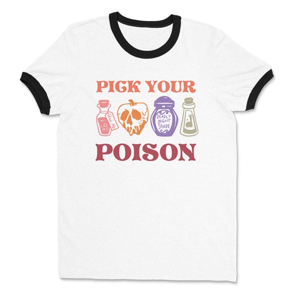 Pick Your Poison Ringer Tee Shirt Unisex Large White/Black