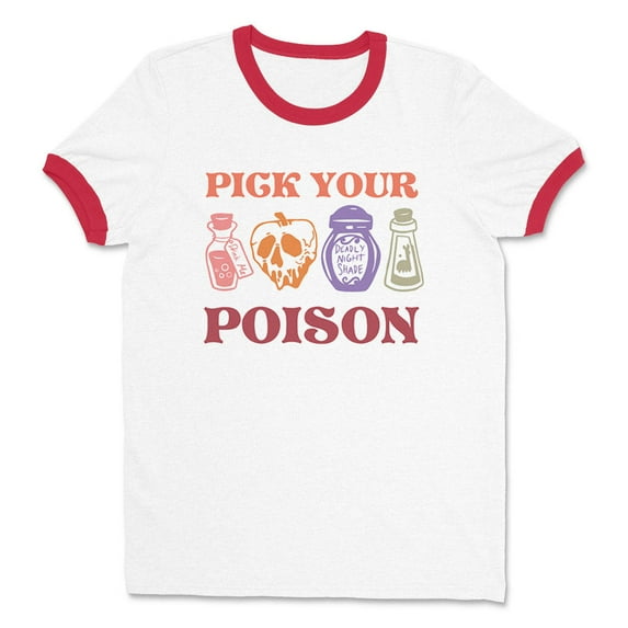Pick Your Poison Ringer Tee Shirt Unisex Large White/Red