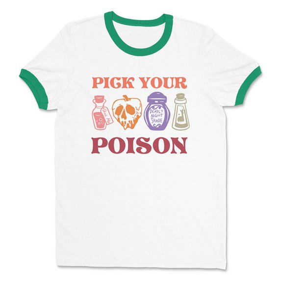 Pick Your Poison Ringer Tee Shirt Unisex X-Large White/Kelly Green