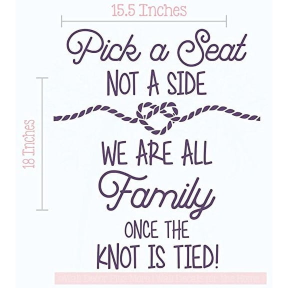 Pick a Seat Not a Side Wall Vinyl Decals Lettering Sticker Wedding Quote Décor, 15.5 x 18 , Plum