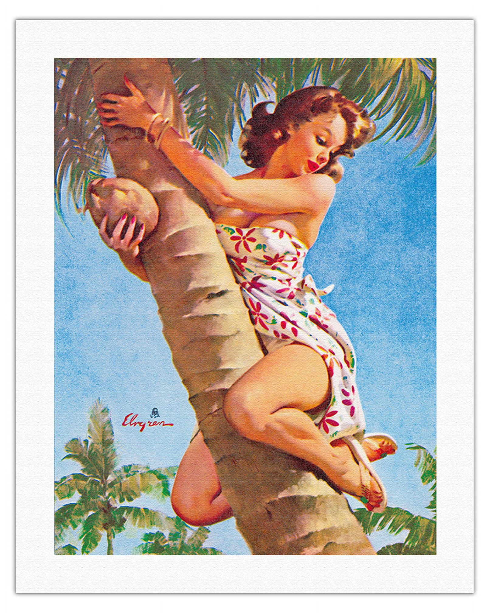 Pick of the Crop - Up a Coconut Tree - Vintage Pin Up Girl Print