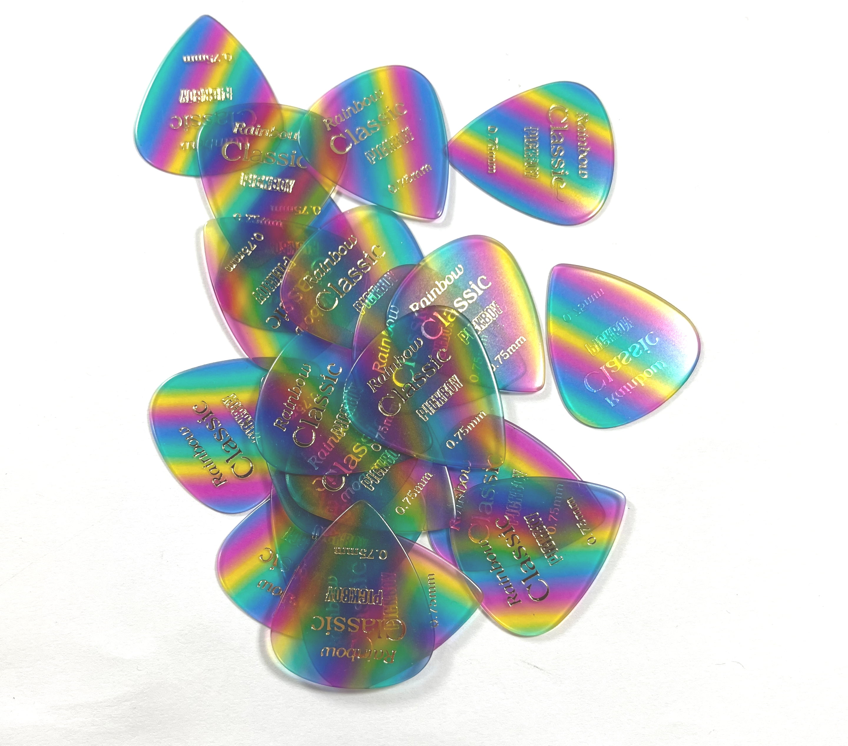 Pickboy Guitar Picks  20 Pack  Celluloid  Rainbow Colored  .75mm  Medium