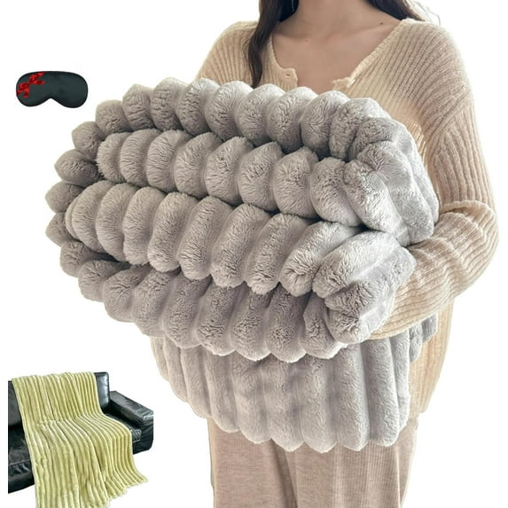 Pickelect Thickened Rabbit Plush Nap Blanket,Flannel Milk Velvet Cover Blankets,Faux Bunny Blanket for Adults,Warm Soft Fuzzy Throwblanket for Couch Chair Bed (Gray,70 * 100cm/27.56 * 39.37in)
