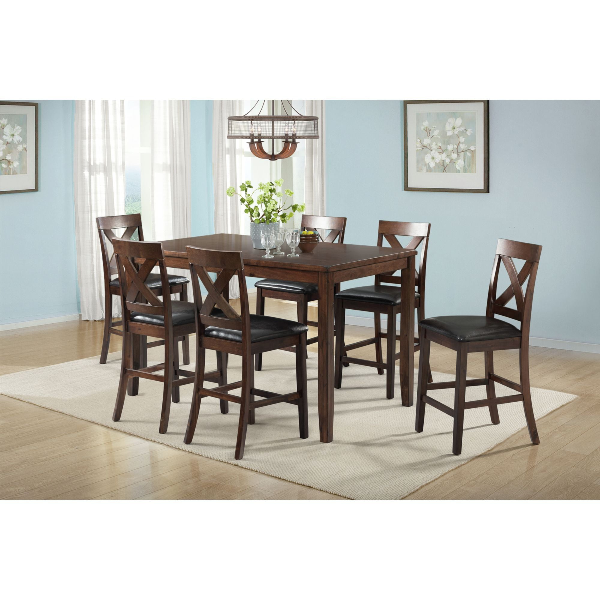 Cherry Counter Height Dining Set with Faux Leather Seats