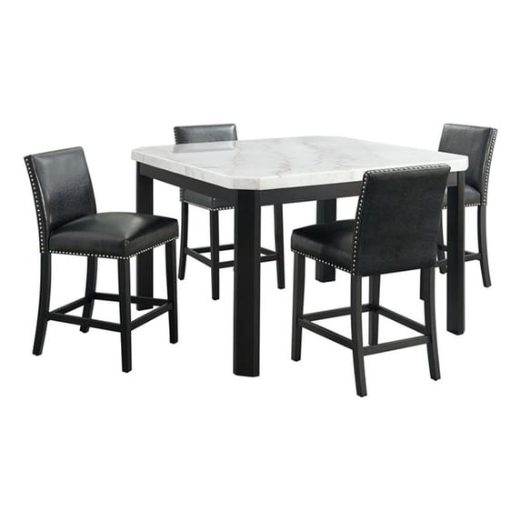 Picket House Celine 5PC Counter Dining Set with 4 Black Faux Leather Chairs