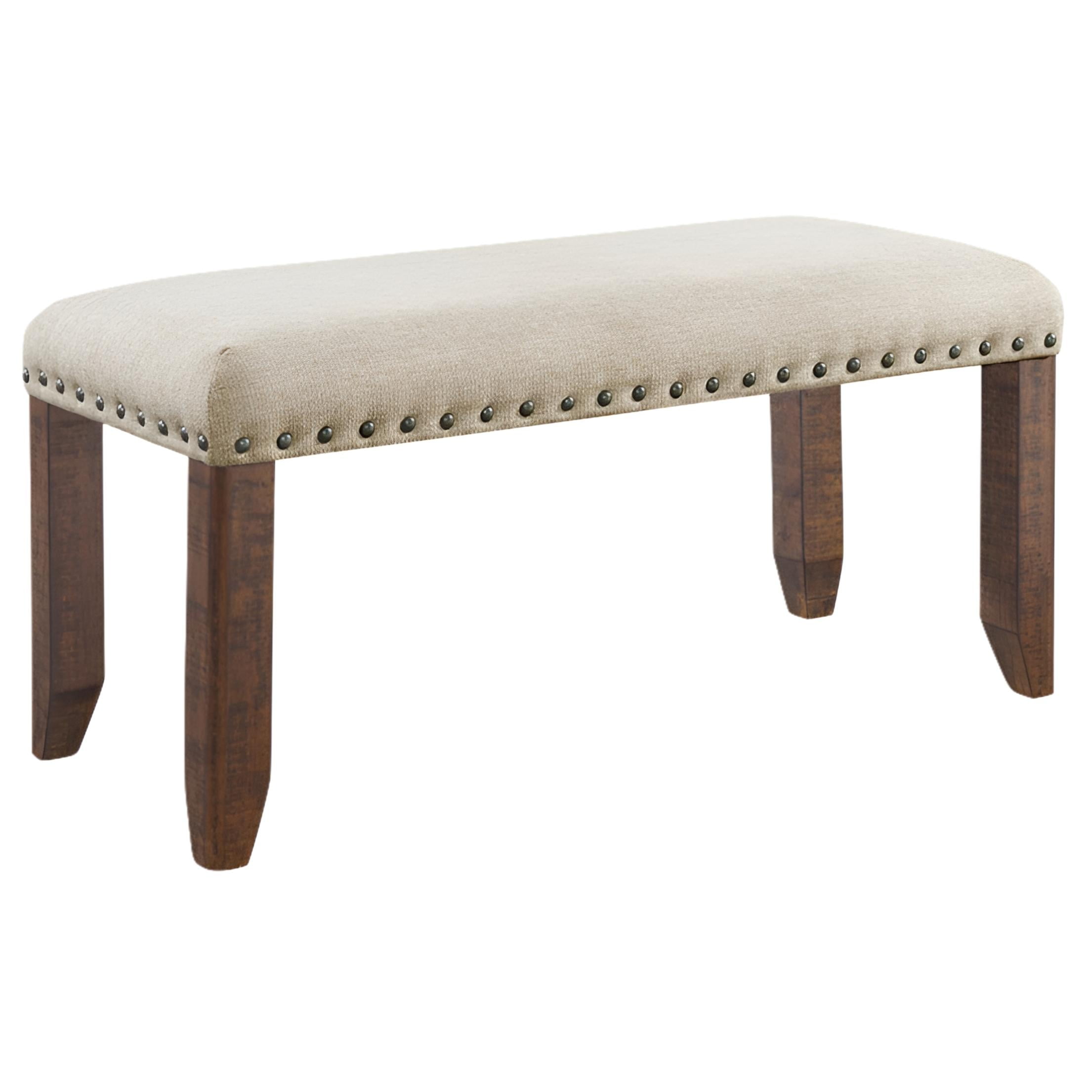 Rustic Cream Upholstered Bench with Walnut Legs