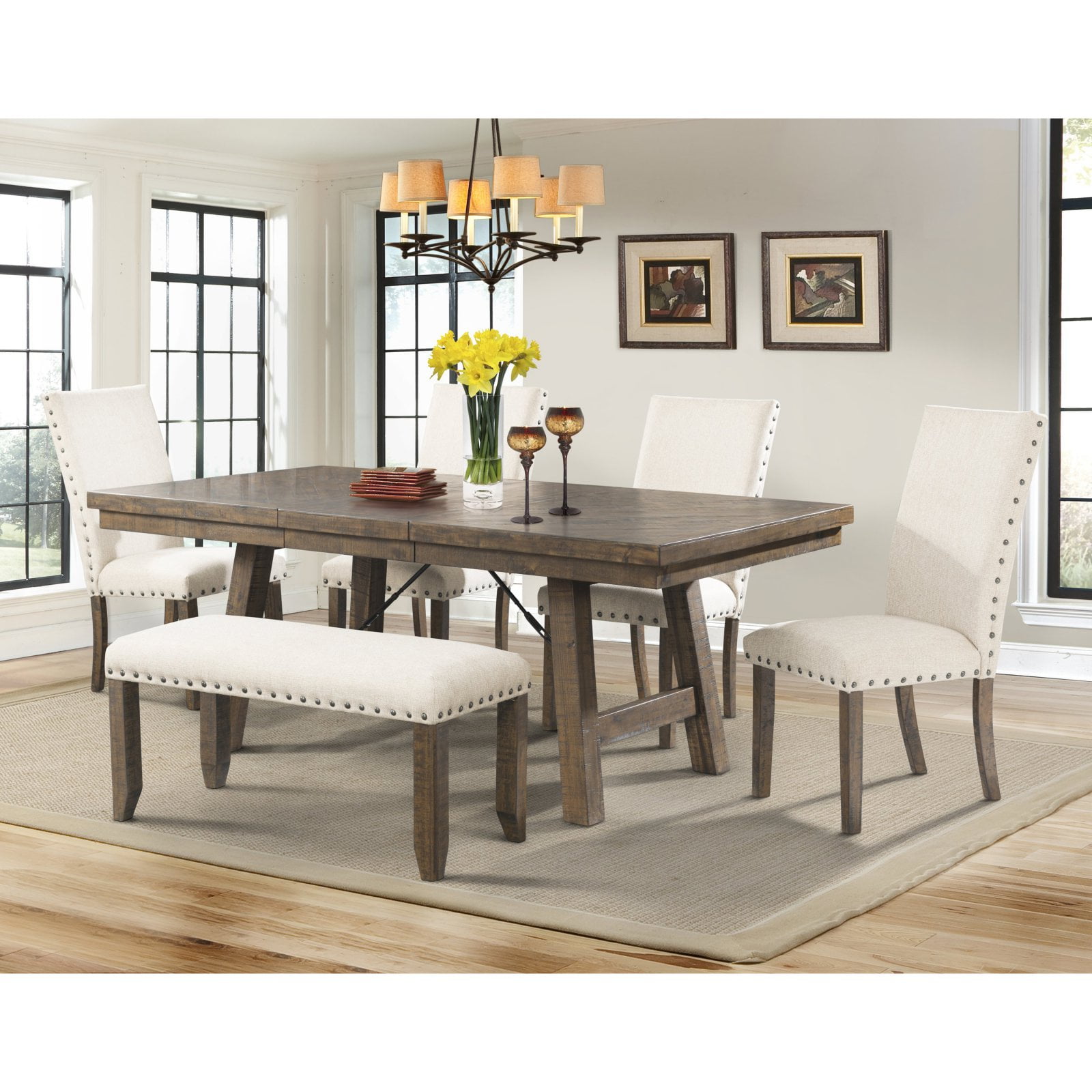 Cream dining table with bench hot sale