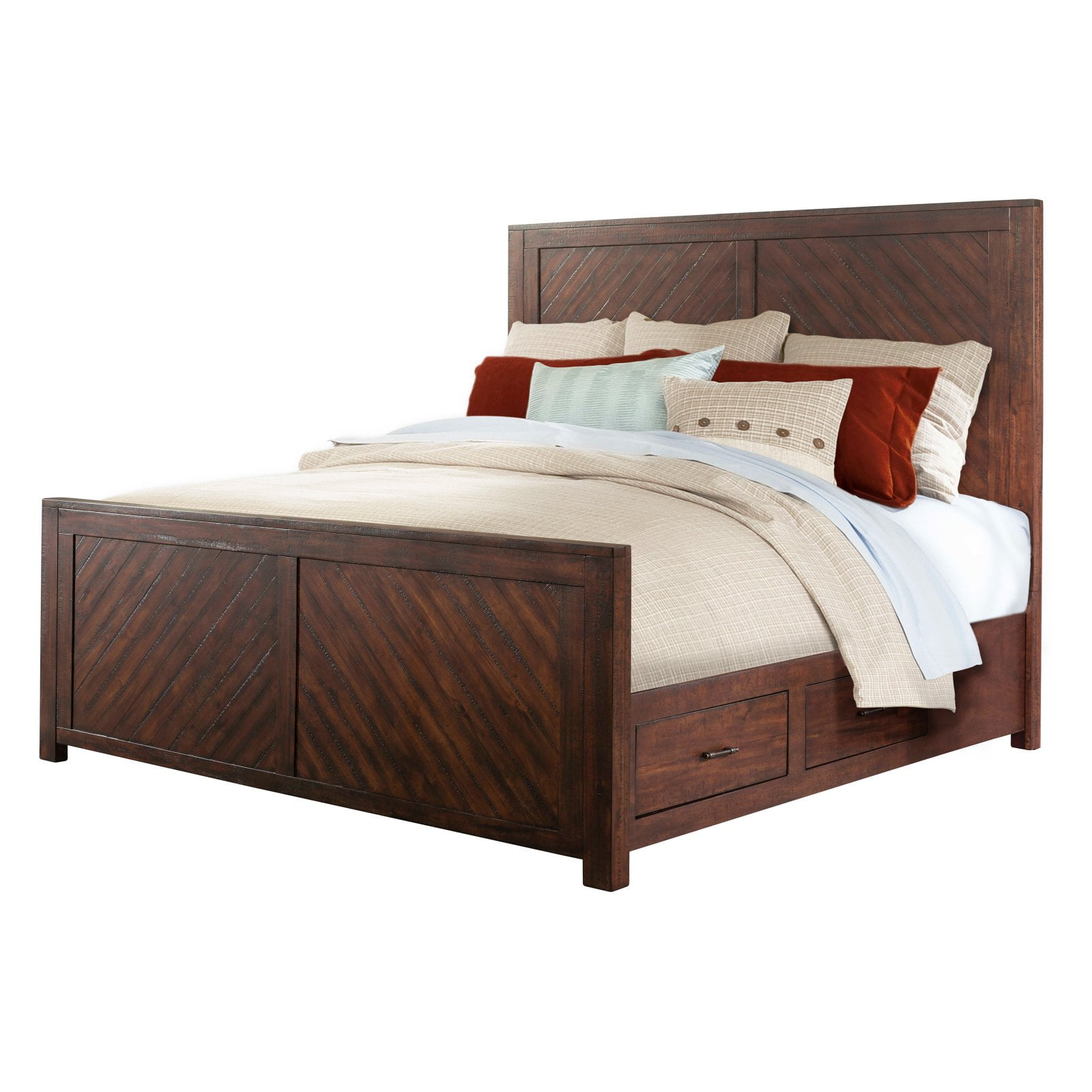 Dex Walnut Brown King Platform Bed with Storage Drawers