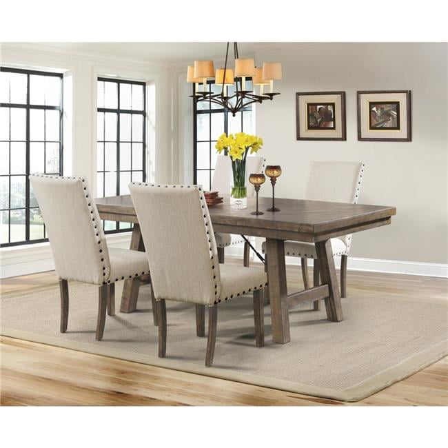 Rustic Cream Linen Upholstered Side Chair with Smokey Walnut Legs