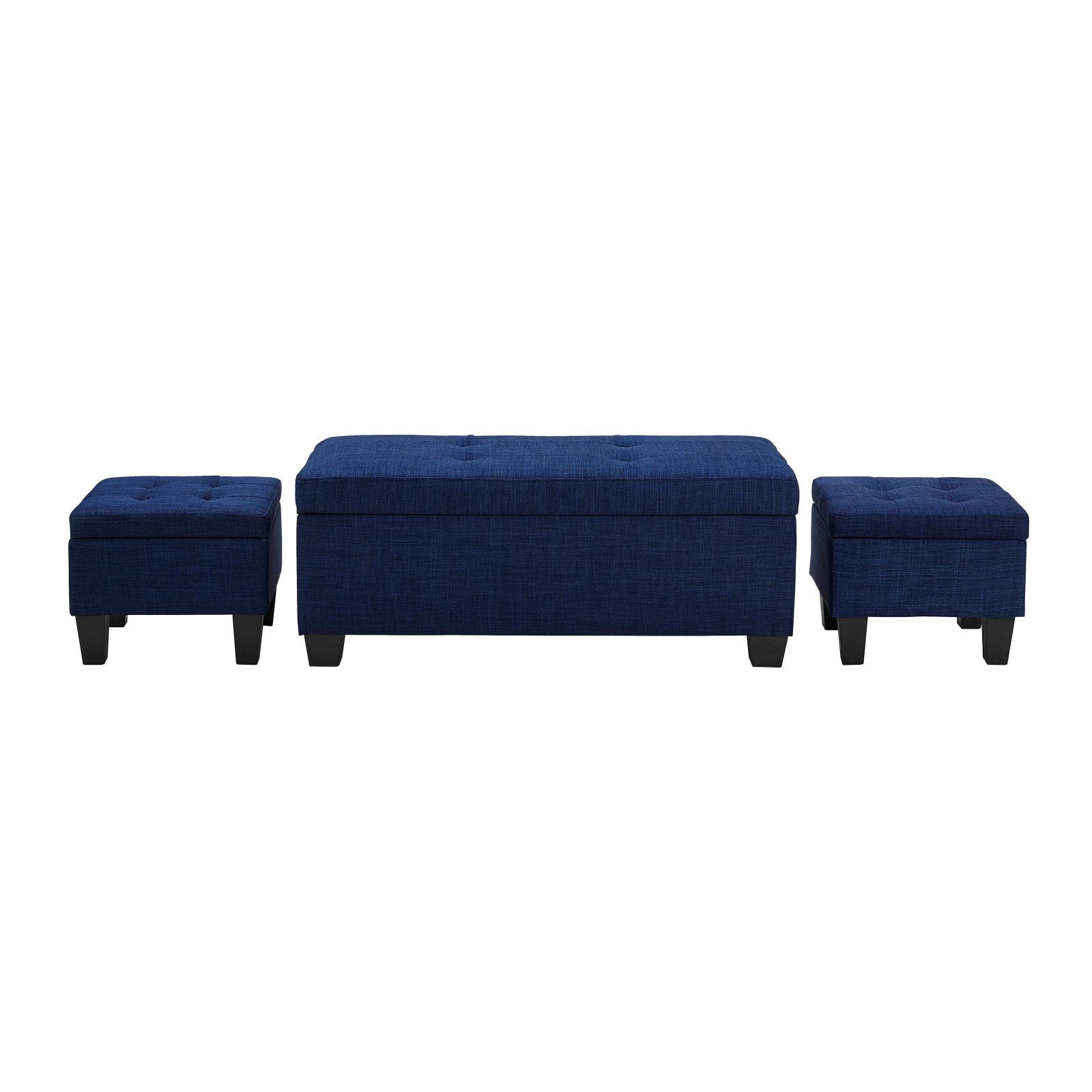 Everett Blue Tufted Storage Ottoman Set with Espresso Feet
