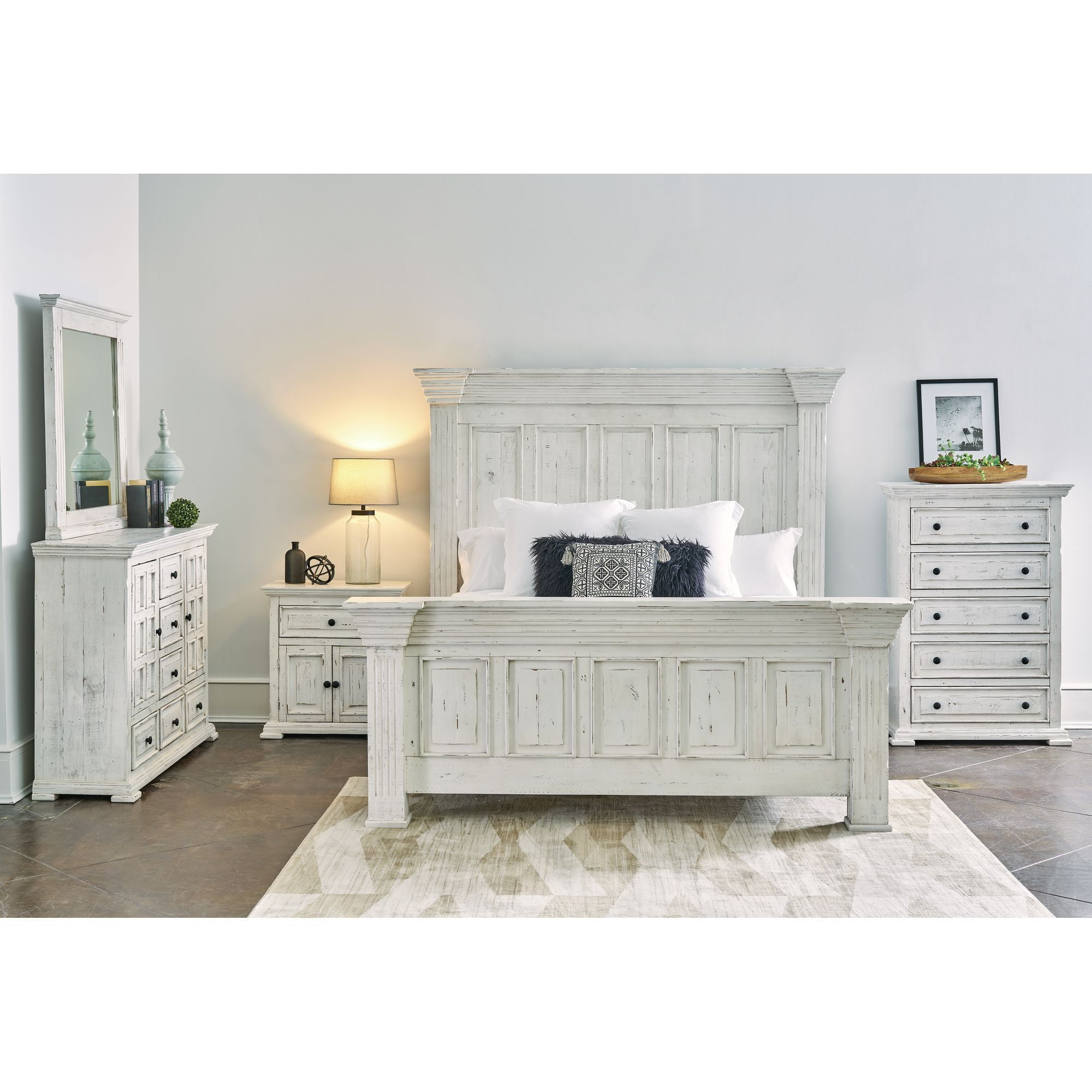 Ruma White 5-Drawer Rustic Pine Wood Chest