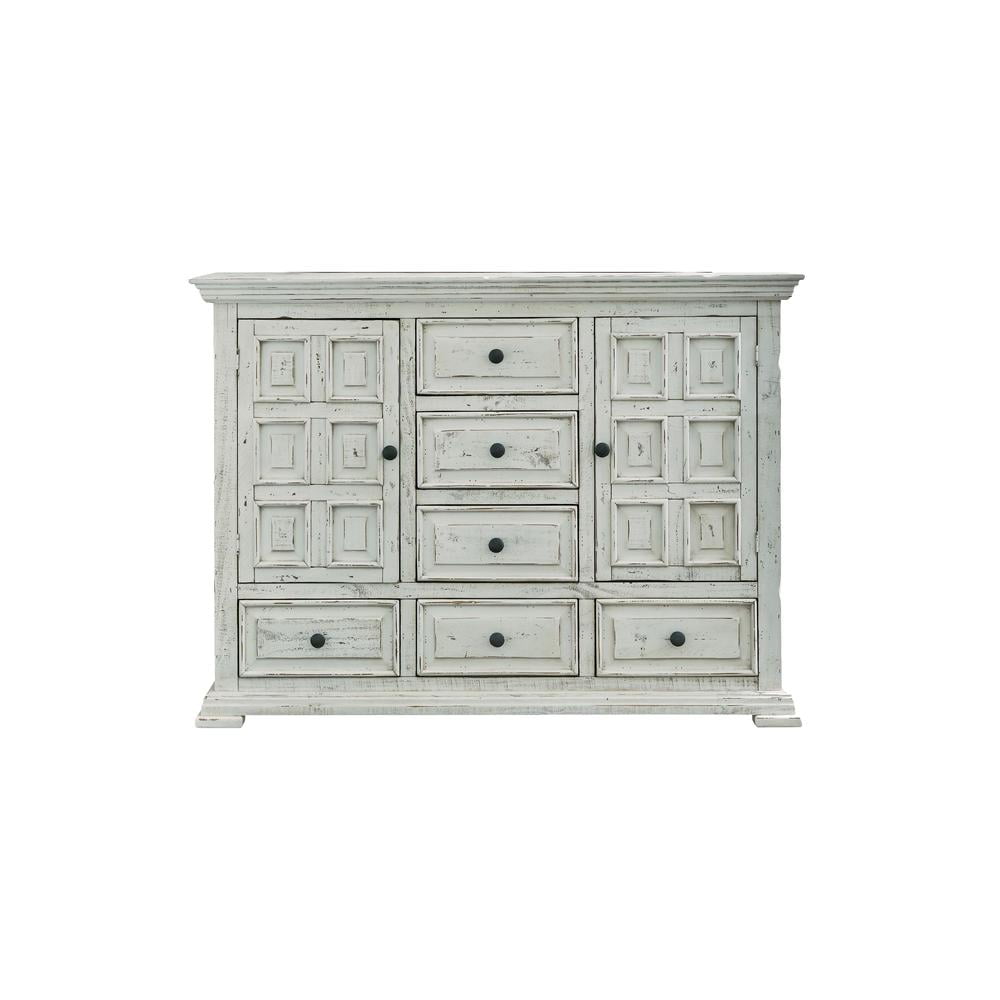 Rustic Farmhouse 61" White Wood Dresser with 6 Dovetail Drawers
