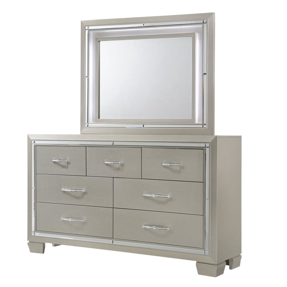 Picket House Furnishings 7-Drawer Engineered Wood Dresser with Mirror in Natural
